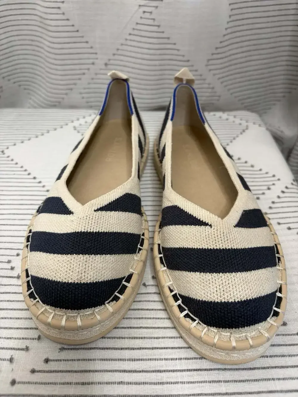 ROTHY'S The Espadrille Navy Blue/Cream Stripe NEUTRAL Size 7.5 NAUTICAL women
